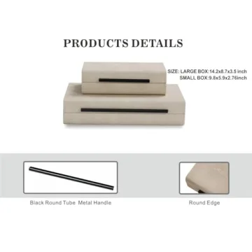 Ivory Shagreen Decorative Storage Boxes Set with Handles