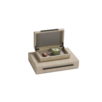 Ivory Shagreen Decorative Storage Boxes Set with Handles
