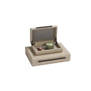 Ivory Shagreen Decorative Storage Boxes Set with Handles
