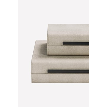 Ivory Shagreen Decorative Storage Boxes Set with Handles