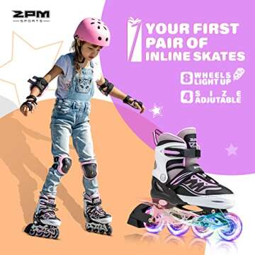 2PM SPORTS Cytia Purple Girls Adjustable Illuminating Inline Skates with Light up Wheels, Fun Flashi...