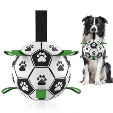 QDAN Dog Toys Soccer Ball with Straps, Interactive Dog Toys for Tug of War, Puppy Birthday Gifts, Do...
