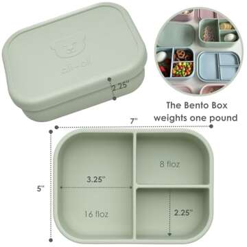 Ali+Oli Silicone Bento Box (Pine) Lunch Box for Kids, Toddlers, Preschoolers & Adults | BPA-Free and...