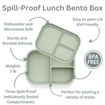 Ali+Oli Silicone Bento Box (Pine) Lunch Box for Kids, Toddlers, Preschoolers & Adults | BPA-Free and Spill-Proof | Ideal for School, and On-the-Go Meals| Perfect for Lunch, Snacks, and Meals