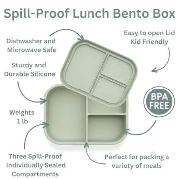 Ali+Oli Silicone Bento Box (Pine) Lunch Box for Kids, Toddlers, Preschoolers & Adults | BPA-Free and Spill-Proof | Ideal for School, and On-the-Go Meals| Perfect for Lunch, Snacks, and Meals