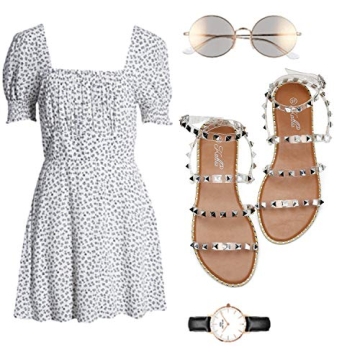 katliu Women's Strappy Studded Sandals for Summer Style