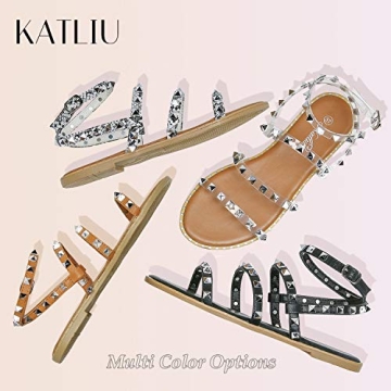 katliu Women's Strappy Studded Sandals for Summer Style