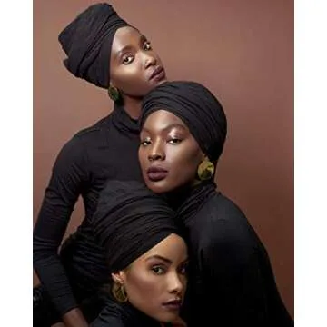 Harewom Black Hair Wrap for Women Long Stretch Jersey Head Scarf Summer Breathable Lightweight Turban Solid Color