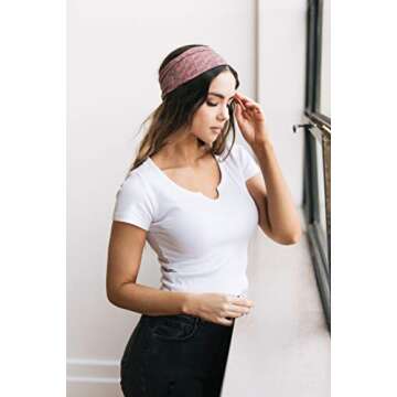 Maven Thread Boho Workout Headbands for Women, 4" Thick Non Slip Sweatbands for Women, 2 Pack, Black...