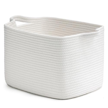 INDRESSME White Woven Storage Basket, Baby Gift Basket for Nursery, Clothes Basket for Shelves, Smal...