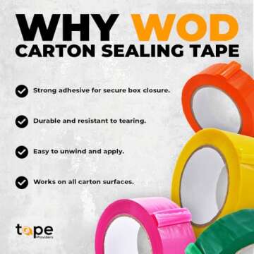 WOD CSTC22SBA Pink Carton Sealing Tape, 2 inch x 55 yds. 2 mils Thick, Strong Heavy-Duty Industrial ...