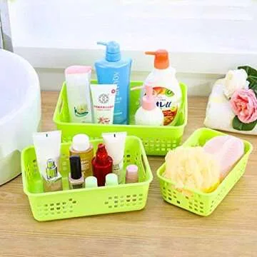 Jucoan 12 Pack Small Plastic Storage Baskets, 8.5 x 5.5 x 3 Inch Plastic Classroom Storage Baskets Organizer Tray for Pen Pencil Crayon, Stackable for Bathroom, Drawers, Shelves, Closet, Office