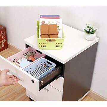 Jucoan 12 Pack Small Plastic Storage Baskets, 8.5 x 5.5 x 3 Inch Plastic Classroom Storage Baskets Organizer Tray for Pen Pencil Crayon, Stackable for Bathroom, Drawers, Shelves, Closet, Office