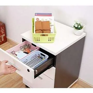 Jucoan 12 Pack Small Plastic Storage Baskets, 8.5 x 5.5 x 3 Inch Plastic Classroom Storage Baskets Organizer Tray for Pen Pencil Crayon, Stackable for Bathroom, Drawers, Shelves, Closet, Office