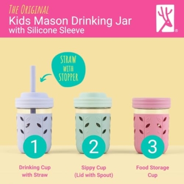 Kids Spill Proof Glass Mason Jar Cups by Elk & Friends