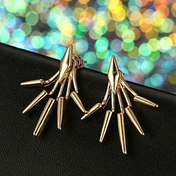 Eoumy Metal Star Ear Jacket Earrings Bar Ear Cuff Earrings for Women Gold Plated