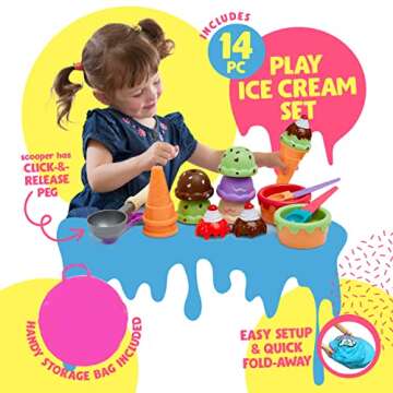 Kiddzery Ice Cream Truck Play Tent for Kids - Pretend Play Toy Food Set - Pop Up Icecream Playhouse Toys with Music Button - Birthday Gift for Girls & Boys - Indoor & Outdoor Tents for Toddlers & Baby