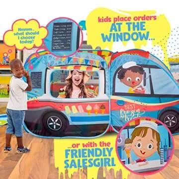 Kiddzery Ice Cream Truck Play Tent for Kids - Pretend Play Toy Food Set - Pop Up Icecream Playhouse Toys with Music Button - Birthday Gift for Girls & Boys - Indoor & Outdoor Tents for Toddlers & Baby