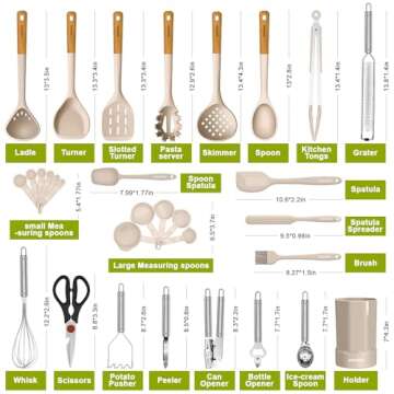 Kesupair Silicone Kitchen Utensils Set - Heat Resistant Silicone Cooking Utensils for Cooking Wooden...