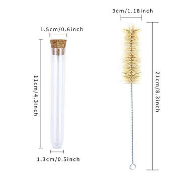 WYKOO 30 Pcs Clear Plastic Test Tubes with Cork Stoppers and 1 Brush, 15 x 100mm 10ml for Scientific...