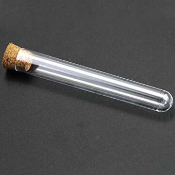 WYKOO 30 Pcs Clear Plastic Test Tubes with Cork Stoppers and 1 Brush, 15 x 100mm 10ml for Scientific Experiments Wedding Party DIY Seed Beads Powder Spice Liquid Storage Lab Use
