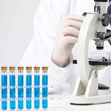 WYKOO 30 Pcs Clear Plastic Test Tubes with Cork Stoppers and 1 Brush, 15 x 100mm 10ml for Scientific Experiments Wedding Party DIY Seed Beads Powder Spice Liquid Storage Lab Use