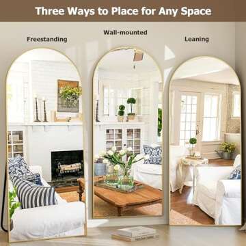 GLSLAND-30x71 inch Wall Mount Arched Full Length Mirror-Aluminum Alloy Frame High Definition-Full Body Mirror for Bedroom or Living Room,Gold