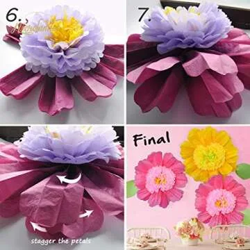 Nicrolandee 24'' 6 Pack/Set Large Tissue Paper Flowers Handcrafted Giant Paper Flowers for Wedding Backdrop Archway Decoration, Birthday, Mexican Fiesta Party, Outdoor Decorations