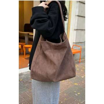 Slouchy Suede Hobo Bags Women Crescent Satchels Shoulder Bag Crossbody Purse Corduroy Top-handle College Tote Handbag