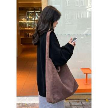 Slouchy Suede Hobo Bags Women Crescent Satchels Shoulder Bag Crossbody Purse Corduroy Top-handle College Tote Handbag