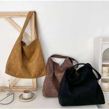 Slouchy Suede Hobo Bags Women Crescent Satchels Shoulder Bag Crossbody Purse Corduroy Top-handle College Tote Handbag