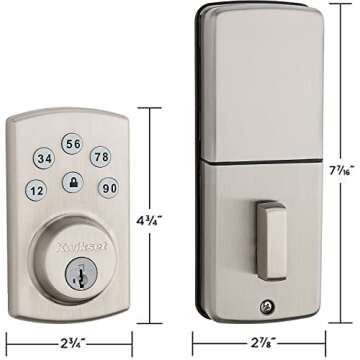 Kwikset Powerbolt 907 Keyless Entry Deadbolt Electronic Door Lock, 6 Button Keypad, Auto Locking, with Keyed Pick Resistant SmartKey Re-Key Security Technology, Satin Nickel