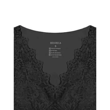 REORIA Womens Summer Tops Sexy V-Neck Sleeveless Double Lined Fashion Going Out Y2K Tank Tops Trendy Lace Slimming Crop Tops for Teen Girls Black Medium