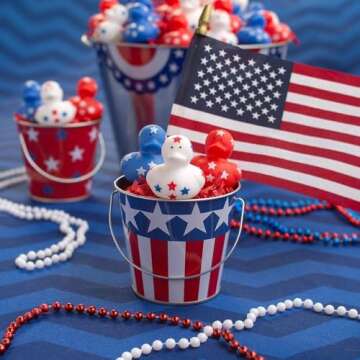 Fun Express Patriotic Red, White and Blue Rubber Duckies for 4th of July - Bulk Set of 24 Ducks - Pa...