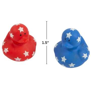 Fun Express Patriotic Red, White and Blue Rubber Duckies for 4th of July - Bulk Set of 24 Ducks - Party Favors, Parades, Birthdays and Treasure Chest Supplies