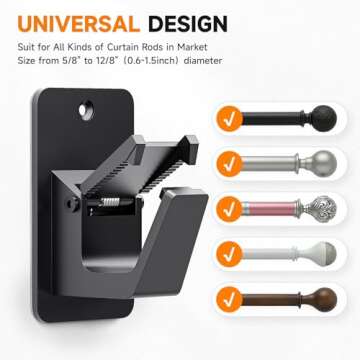 Universal Curtain Rod Holders, No Drill Curtain Rod Brackets, Self 3M Adhesive Curtain Rod Brackets ...