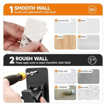 Universal Curtain Rod Holders, No Drill Curtain Rod Brackets, Self 3M Adhesive Curtain Rod Brackets Up to 30 LB, Nail Free Curtain Rod Hooks for Bathroom, Bedroom, Livingroom, Kitchen (4PC, Black)