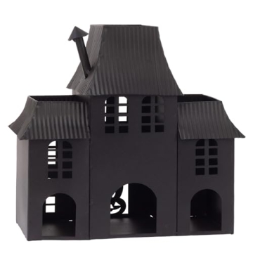 Boston International Halloween Village Black Metal Houses Tabletop Decorations for Home, 10.25" x 9.5", Haunted Mansion