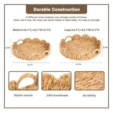 ATEDIR Round Serving Tray - Wicker Basket Tray Set with Handles for Home