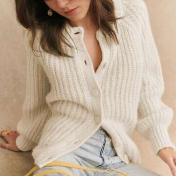 Hixiaohe Cardigan Sweater for Women Long Sleeve Button Y2K Chunky Knit Sweater Fall Casual Open Fron...