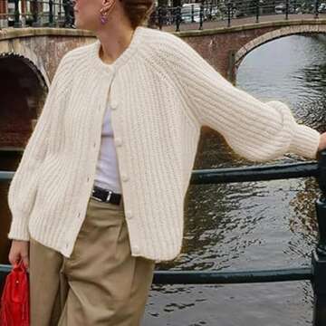 Hixiaohe Cardigan Sweater for Women Long Sleeve Button Y2K Chunky Knit Sweater Fall Casual Open Front Outwear Knitwear Coat(Milky-White,S)