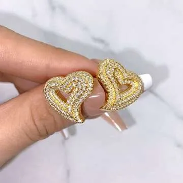 Heart Earrings Stud Earrings for Women 18k Gold Plated Trendy Cubic Zirconia Bling Jewelry Valentine...