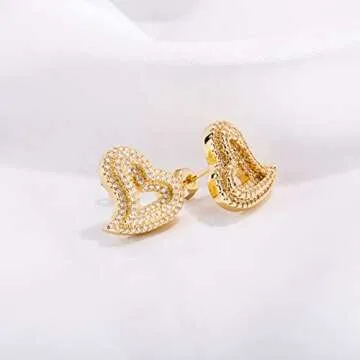 Heart Earrings Stud Earrings for Women 18k Gold Plated Trendy Cubic Zirconia Bling Jewelry Valentines Day Earrings Mothers Day Gifts Hip Hop Jewelry