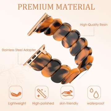 IMIVIO Stretchy Resin Watch Band Compatible with Apple Watch Bracelet Bands 38mm 40mm 41mm, Light Waterproof Strap for iWatch Bands Series 10 9 8 7 6 5 4 3 2 1 SE, Brown Tortoise, S/M