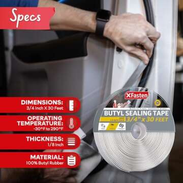 XFasten Butyl Sealing Tape, Gray, 1/8-In x 3/4-In x 30-Foot Plumbers Putty Tape, RV Sealant Tape, Butyl Rubber for Boat Sealing, EDPM Butyl Tape RV