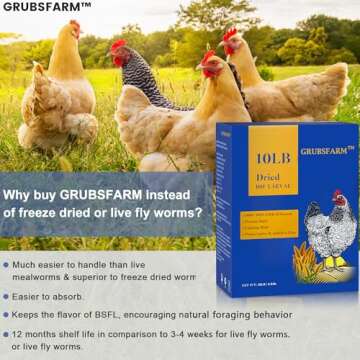 GRUBSFARM Premium Chicken Treats 10LB - Superior to Dried Mealworms - Non-GMO & 85X More Calcium Than Meal Worms - Molting & Laying Supplement - BSF Larvae Treats for Layer Hens, Ducks Wild Birds