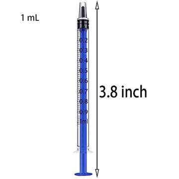 Blue 100 Pcs 1ml 1cc Plastic Syringe No Needle Syringe for Pets Oral, Refilling, Oil or Glue Applica...
