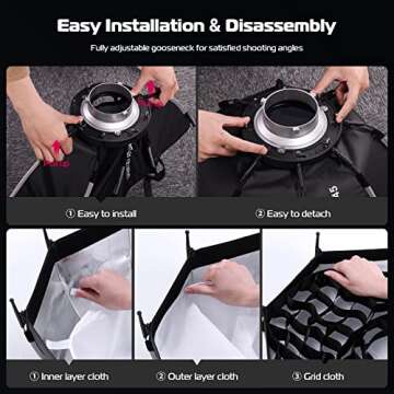 ULANZI 18''/45cm Parabolic Softbox Quick Release - Compatible with GODOX M200D/M300D, Aputure LS 60d/x/LS C120d II/Amaran 100 200dx/Amaran COB 60d/60x, and Other Bowens Mount Light