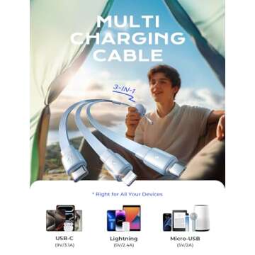 LISEN Multi Charging Cable 3 in 1 iPhone 16 Charger Cord, Retractable Car Charger Type C Cable, Retr...