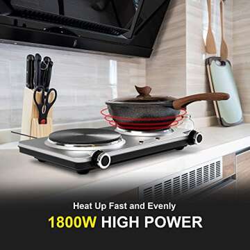 GIVENEU Electric Double Burner Hot Plate for Cooking, 1800W Portable Electric Stove, 6 Speed Adjusta...